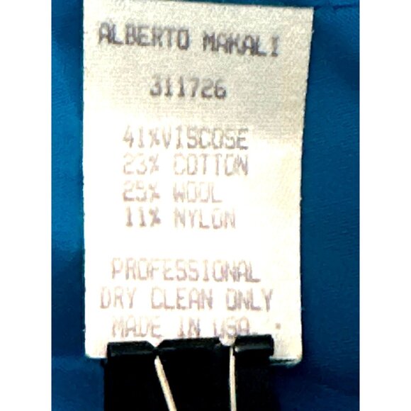 Alberto Makali Size 12 Teal Blue Boucle Studded Cropped Tweed Fringe Blazer Chic - Picture 7 of 11